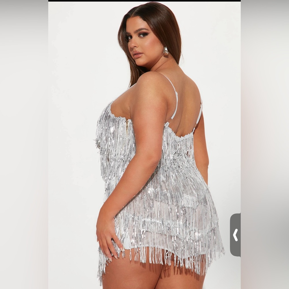 Selena Sequin fringe mini dress - silver from fashion nova
